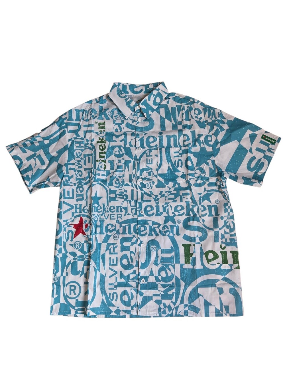Men's Short Sleeve Heineken Beer Logo Button Up Summer Polo Shirt Size Medium